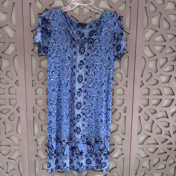 Lucky Brand Blue Floral Short Sleeve Top - Picture 1 of 3